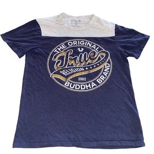 The Original True Religion Shirt Mens Small Blue T-Shirt Short Sleeves Logo Tee